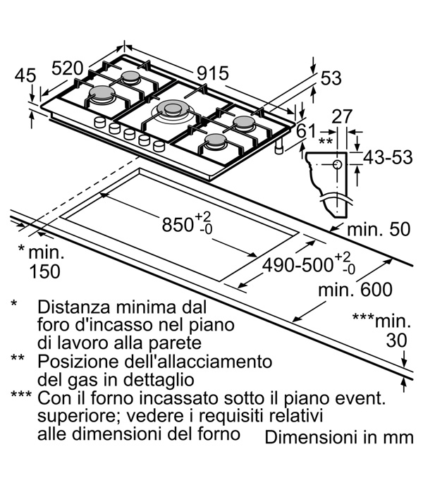 NEFF T29CIR8N0 Piano Cottura A Gas In Acciaio Inox - 90 Cm