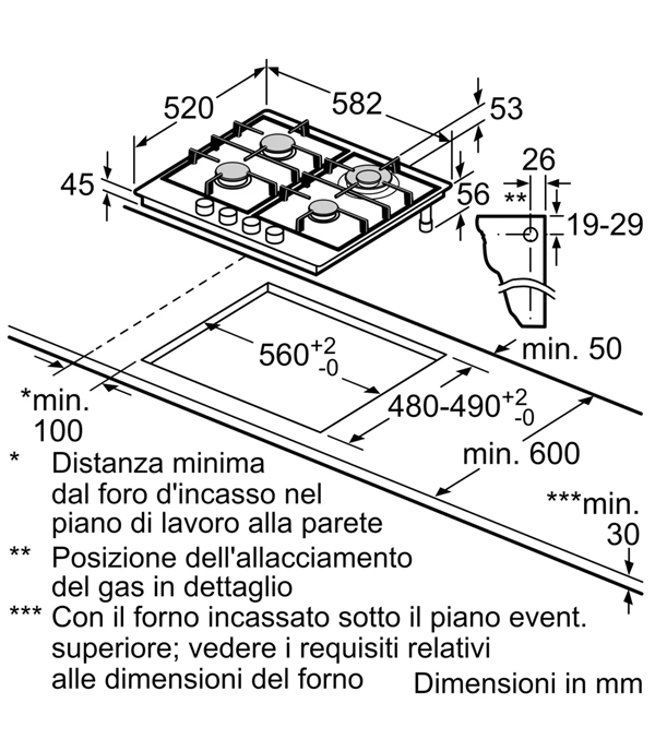 BOSCH PGH6B5B80 Piano cottura a gas, 60 cm, acciaio inox