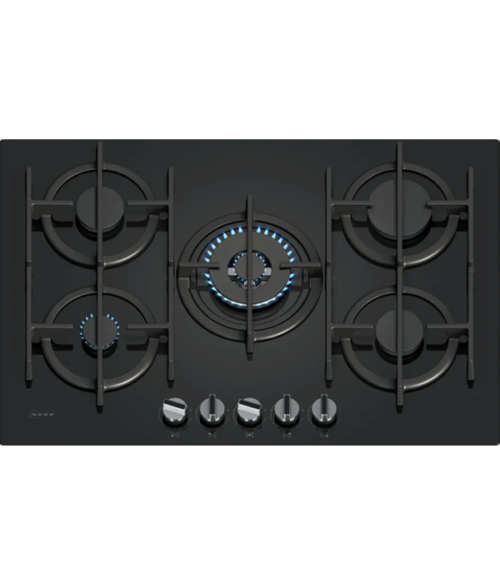 NEFF T27PIQ4S0 Piano cottura a Gas 75 cm Vetro temprato, Nero