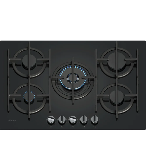 NEFF T27PIQ4S0 Piano cottura a Gas 75 cm Vetro temprato, Nero
