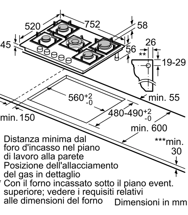 NEFF T27PIQ4S0 Piano cottura a Gas 75 cm Vetro temprato, Nero