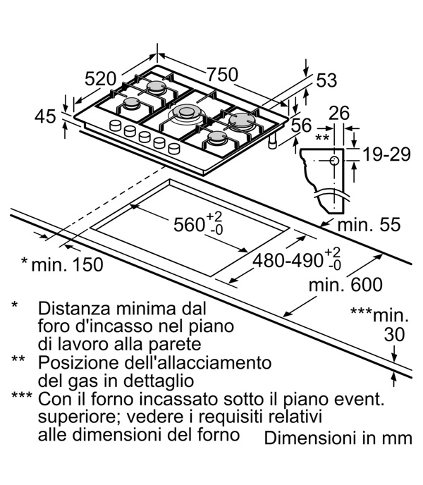NEFF T27CIQ8S0 Piano cottura a gas, 75 cm, acciaio smaltato, Nero